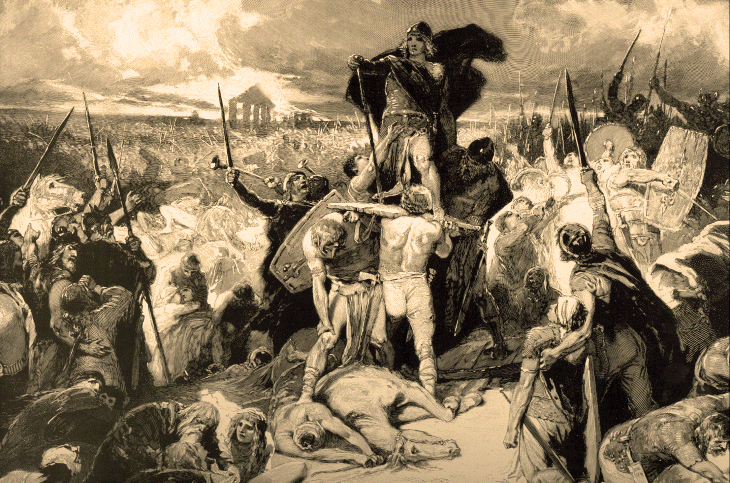 Thorismund_Siegesfeier_frühes 20.Jhd So stellte man sich Anfang des 20. Jhd die spätbronzezeitlichen Mitteleuropäer vor.